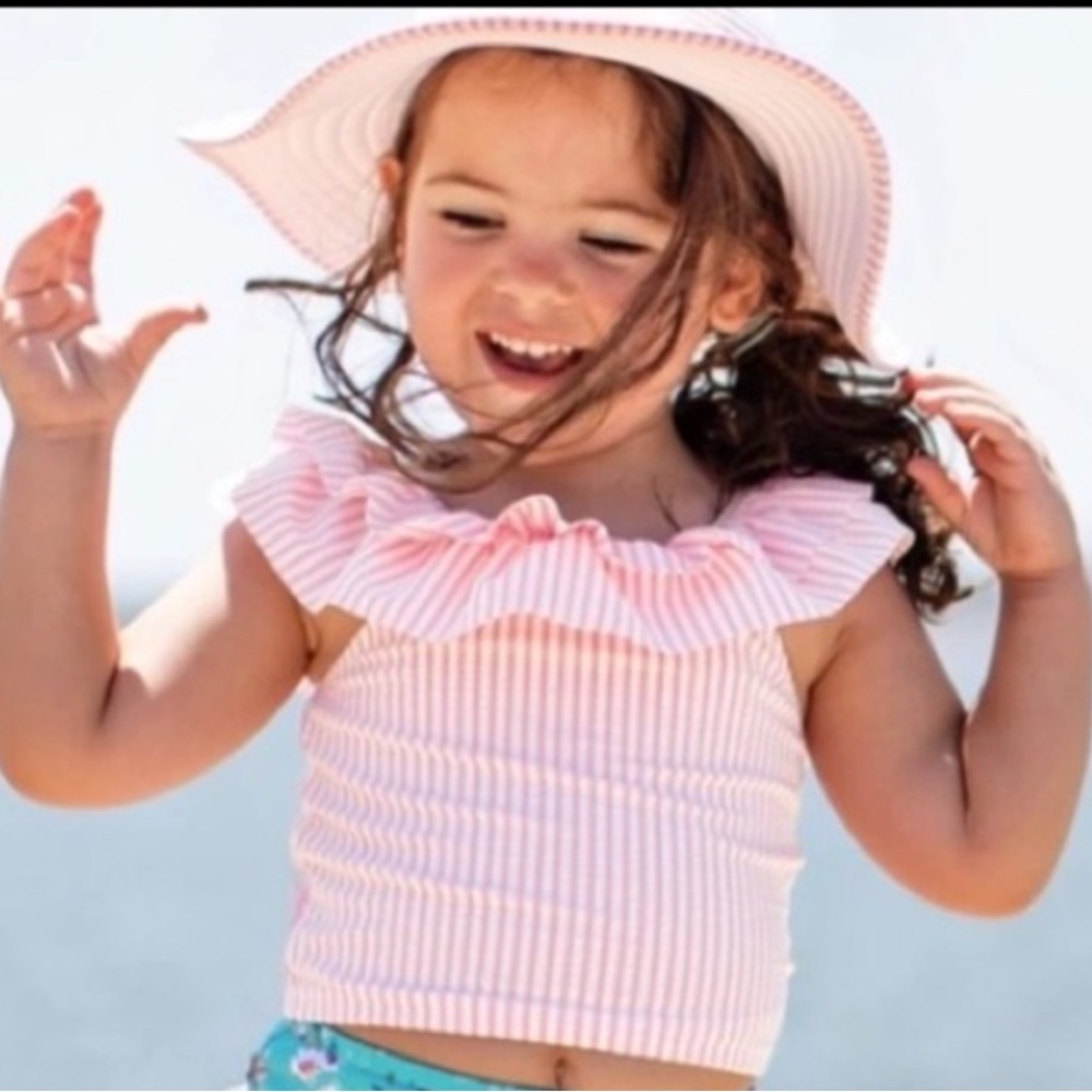 Ruffle Butts • Pink Seersucker Tankini Swim Top - 7